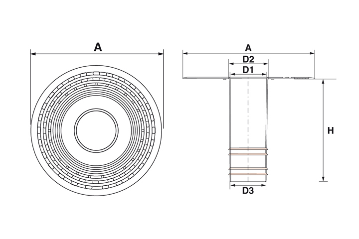 Roof drain “GENIUS” made of TPE with a 250 mm spigot - diameter 63 mm